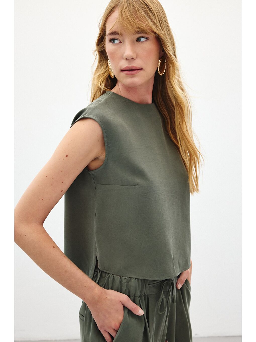 Kolsuz Salaş Bluz - Haki-5