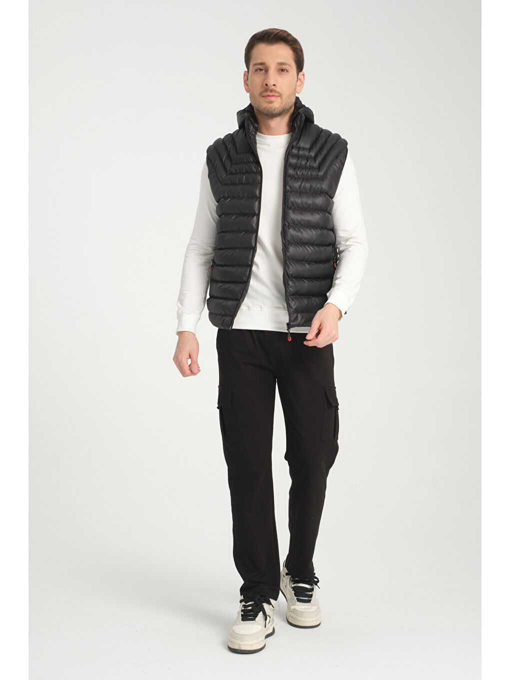 Antrasit Erkek Kapüşonlu Rodisport Baskılı Yelek 1015-3