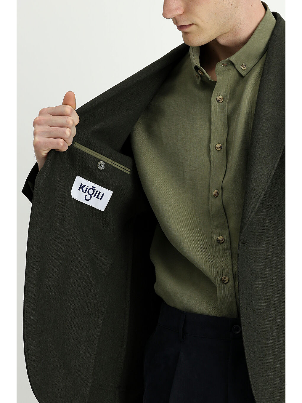 Haki Muscle Fit Elastanlı Spor Ceket-5