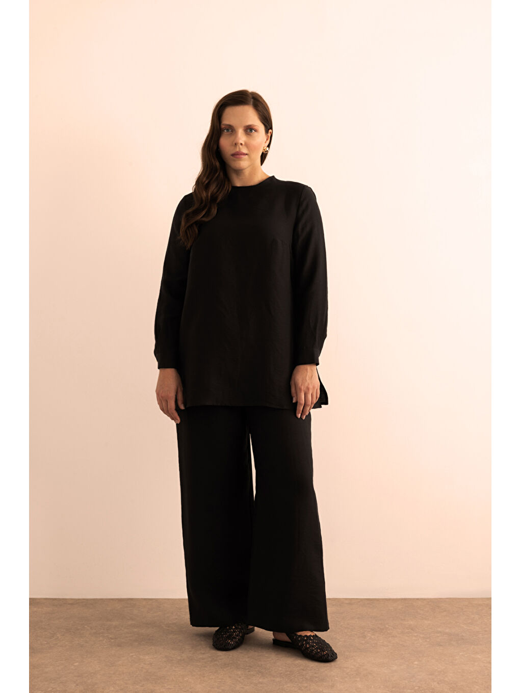 Siyah Lyocell Keten Bluz-1