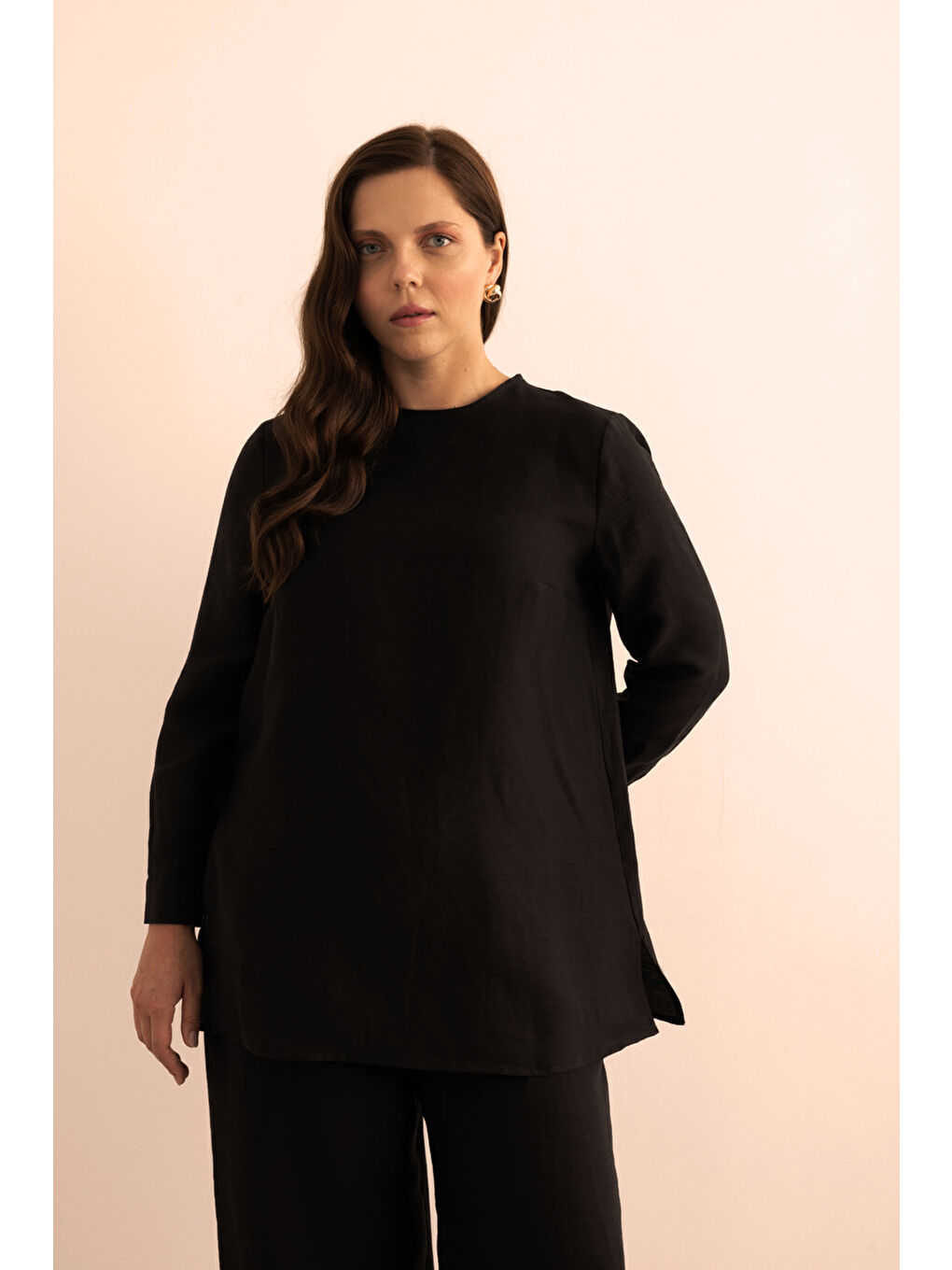 Siyah Lyocell Keten Bluz-2