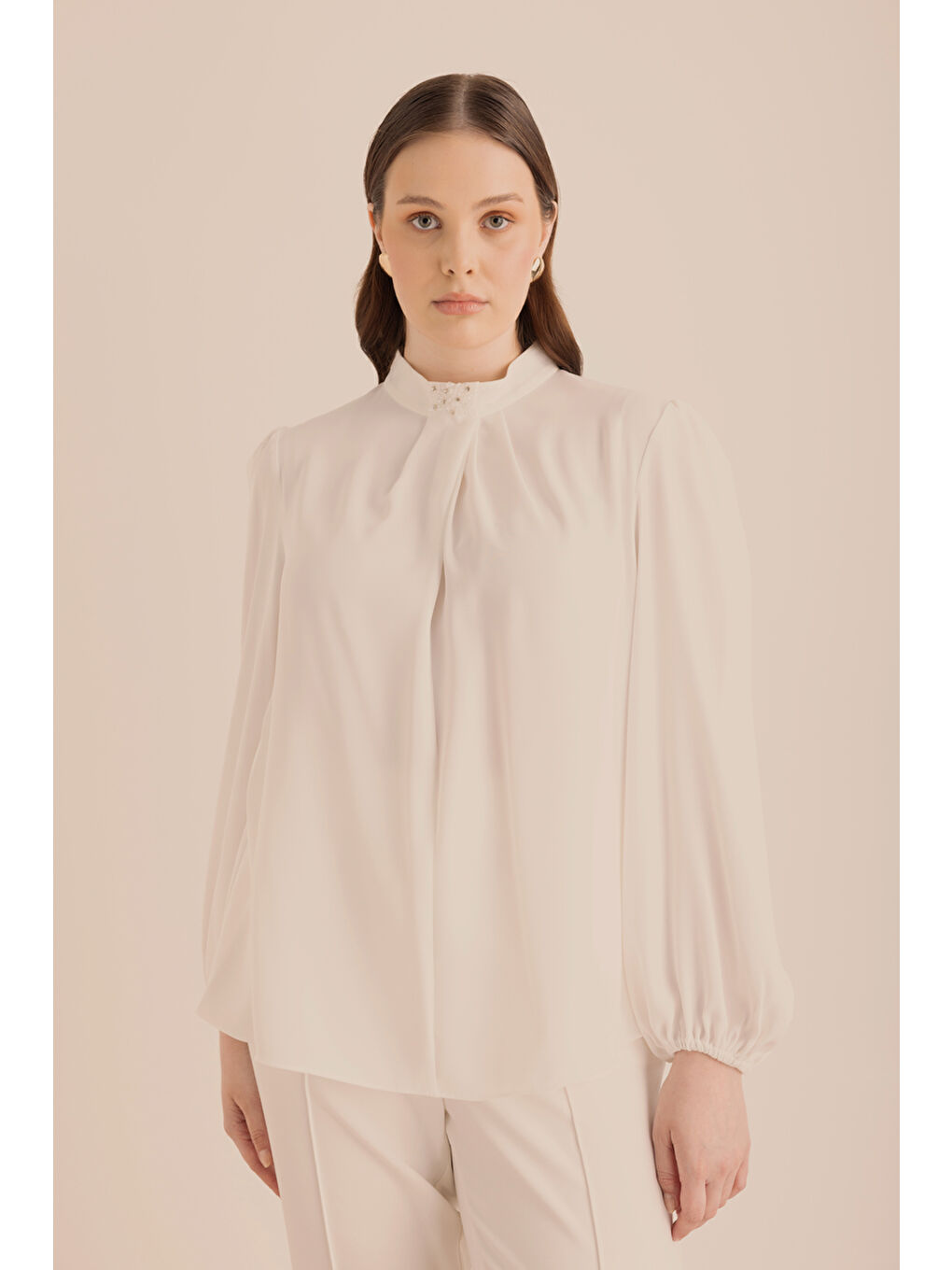 Ekru Detaylı Bluz-3