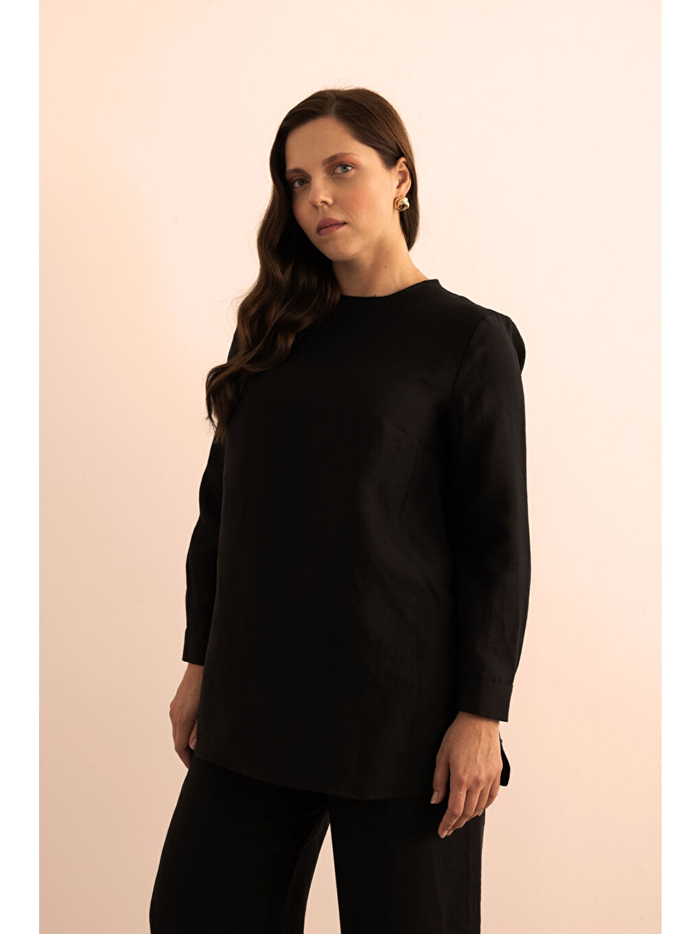 Siyah Lyocell Keten Bluz-3