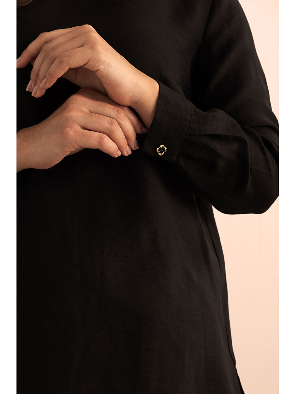 Siyah Lyocell Keten Bluz-4