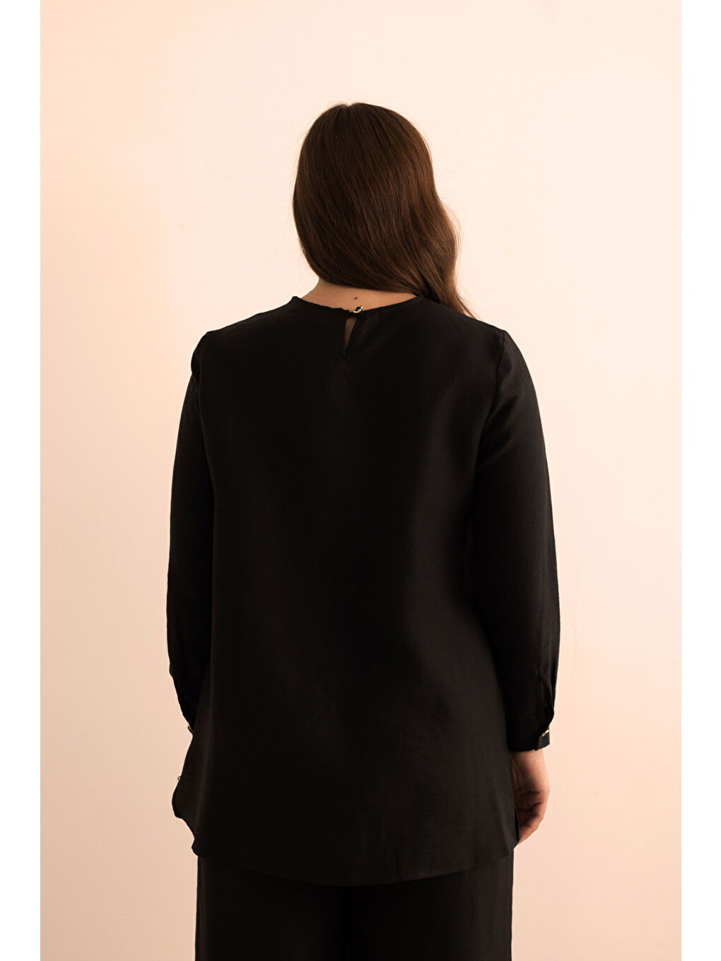 Siyah Lyocell Keten Bluz-5