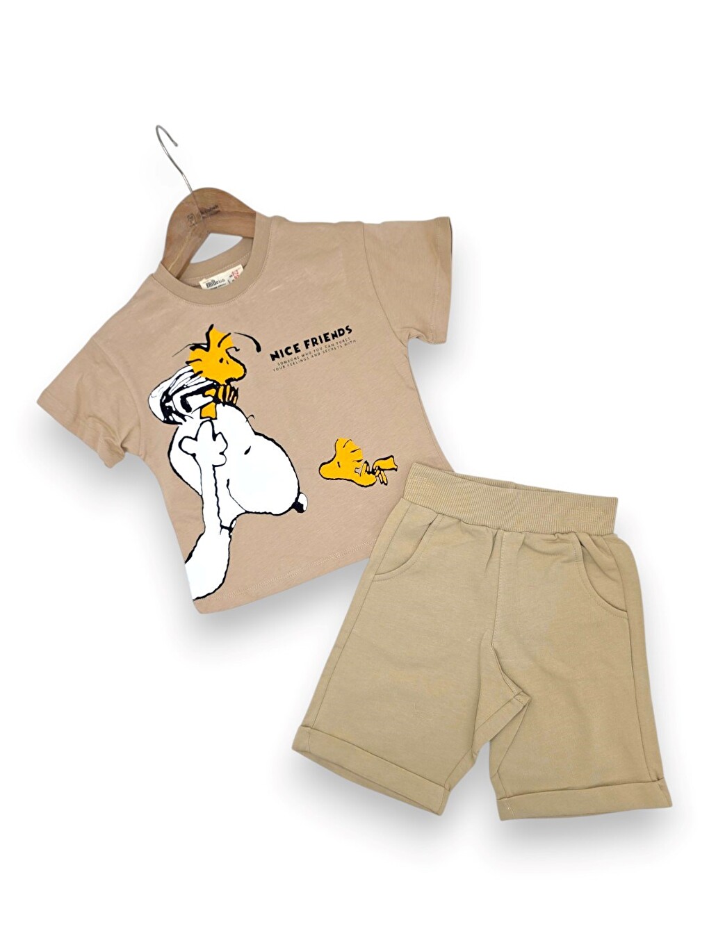 Bej Erkek Çocuk Yazlık Snoopy Baskılı Şort T-shirt 2'li Takım-2