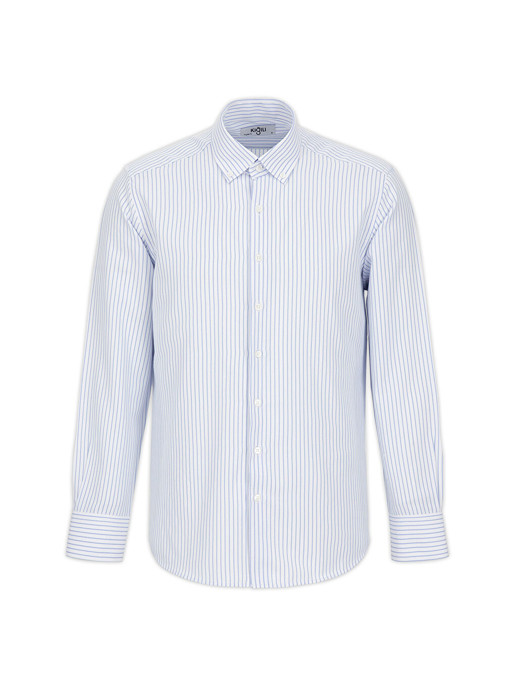 Mavi Uzun Kol Regular Fit Çizgili Düğmeli Yaka Pamuklu Kolay Ütülenebilir Gömlek
