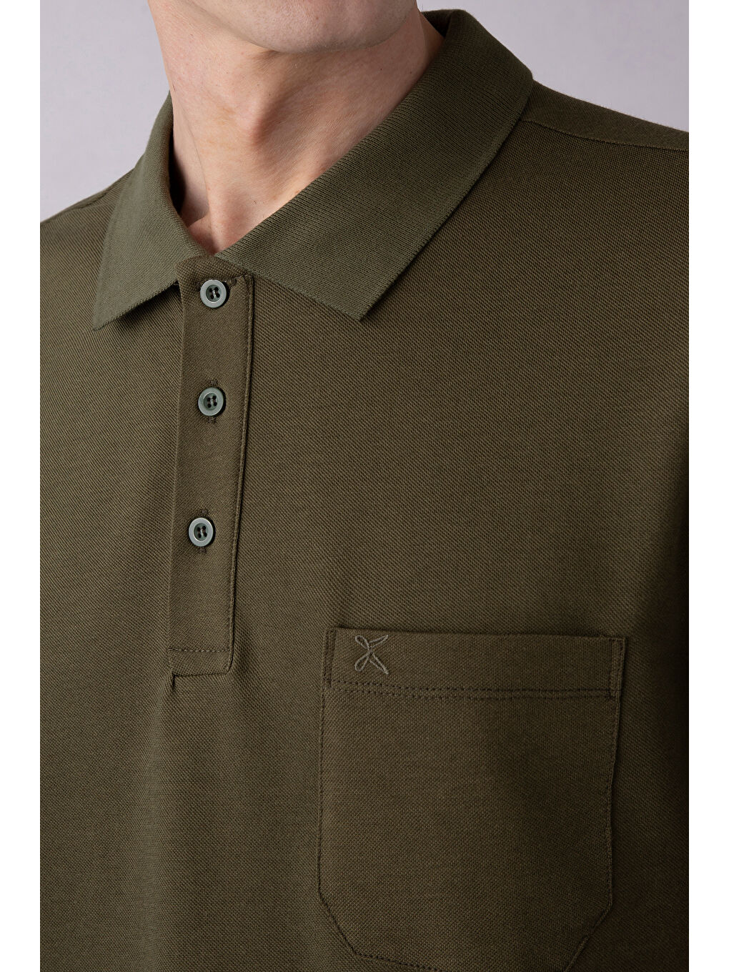 Haki Regular Fit Pamuklu Nakışlı Cepli Polo Yaka Tişört-2