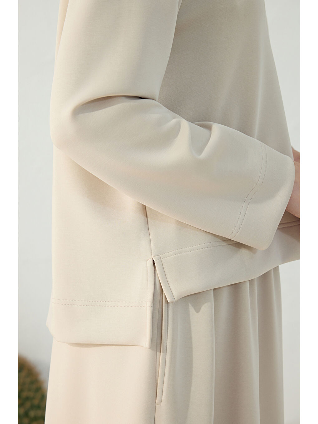 Bej Taş Bisiklet Yaka Örme Bluz-5