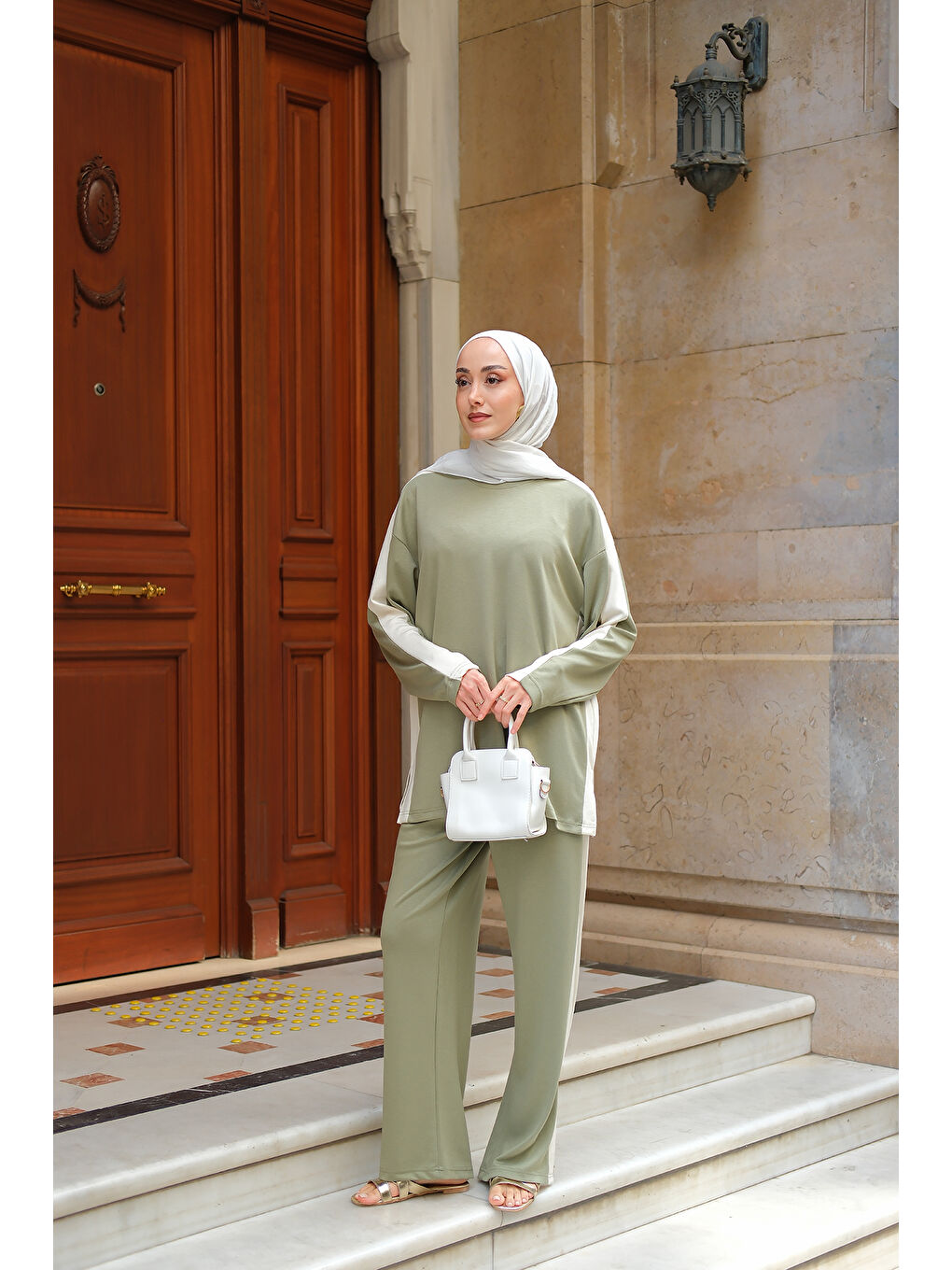 Kadın Yan Şerit Detay İkili Takım Açık Yeşil-3