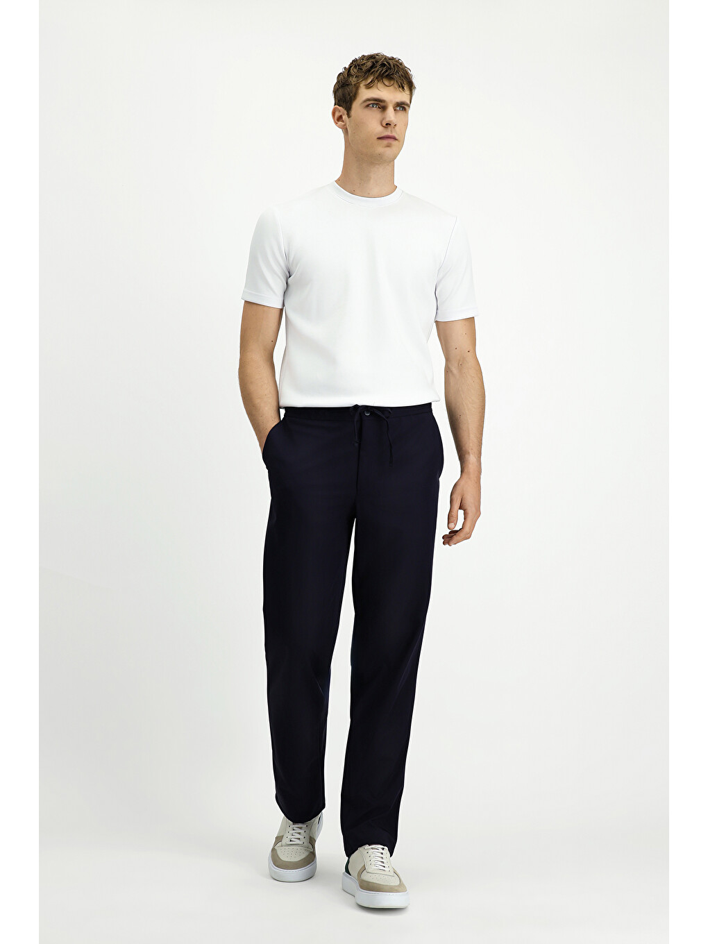 Lacivert Techno-Line Relaxed Fit Rahat Kesim Beli Lastikli İpli Elastanlı Klasik Kumaş Pantolon
