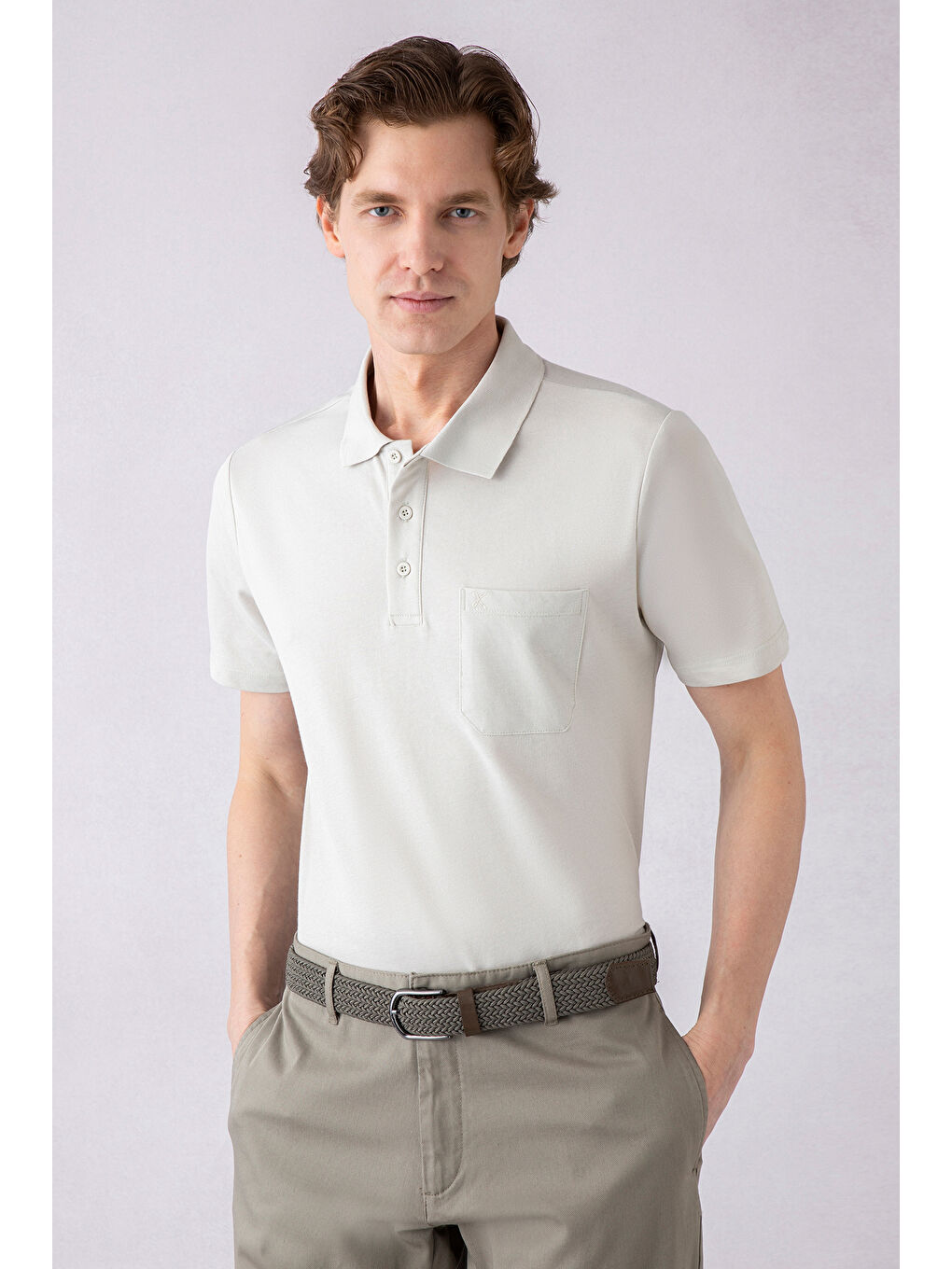 Bej Regular Fit Pamuklu Nakışlı Cepli Polo Yaka Tişört-4