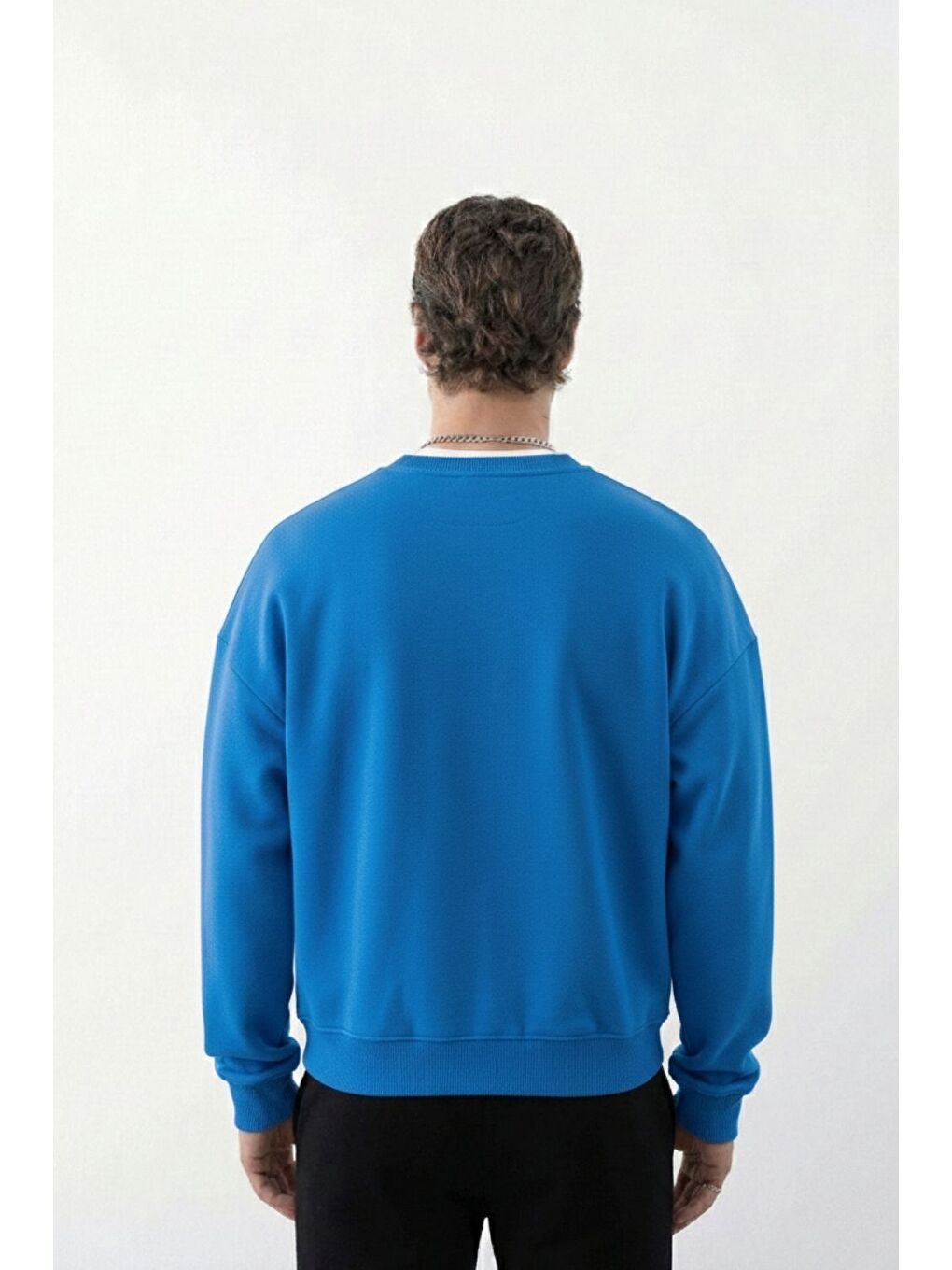 Erkek Boxy Oversize Mavi Sweatshirt-2
