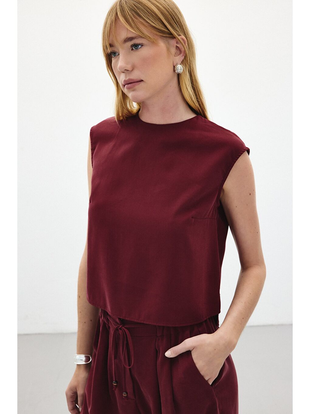 Kolsuz Salaş Bluz - Bordo-2