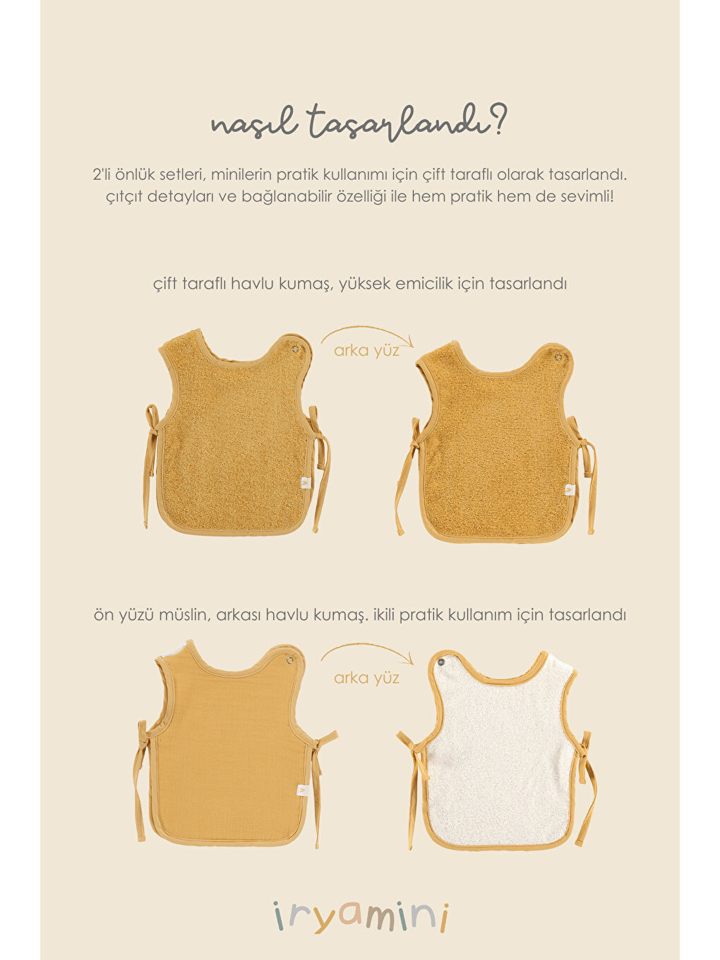 Colors of Joy 2'li Organik Pamuk Müslin Bebek Önlük Seti Hardal-2