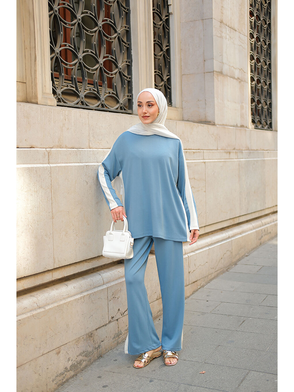 Kadın Yan Şerit Detay İkili Takım Açık Mavi-1