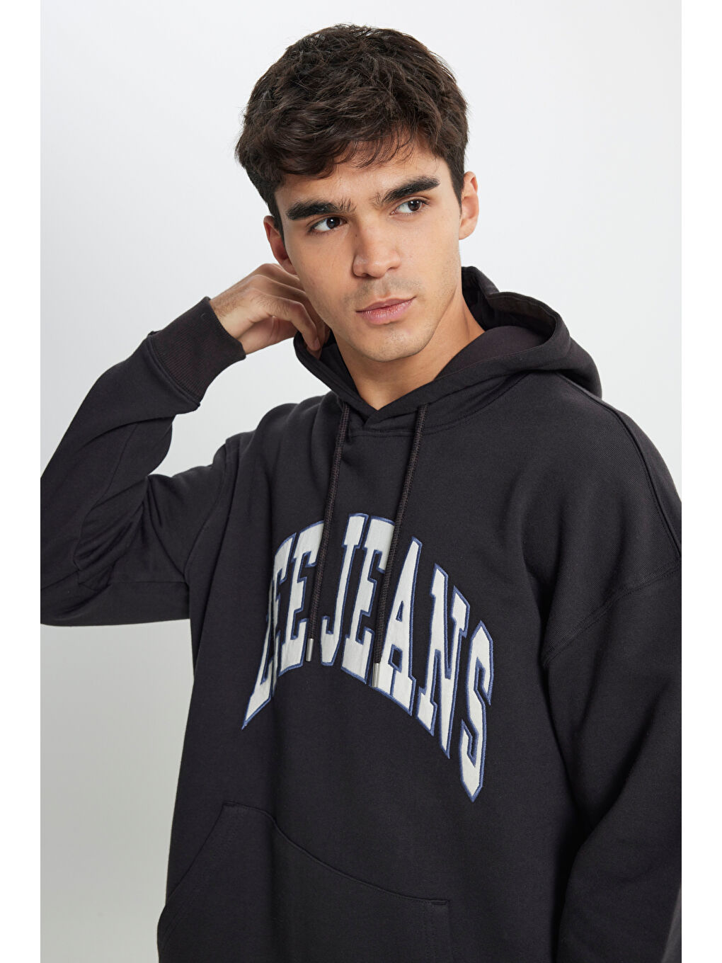 Siyah Relaxed Fit Geniş Kesim %100 Pamuk Kapüşonlu İçi Polarlı Antrasit Sweatshirt-2