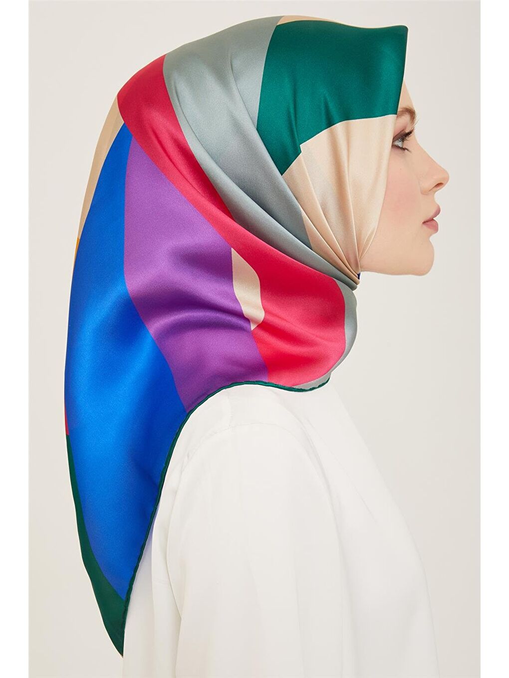 Karışık Geometrik Desenli Twill İpek Eşarp 24Ya9148 31 80-1