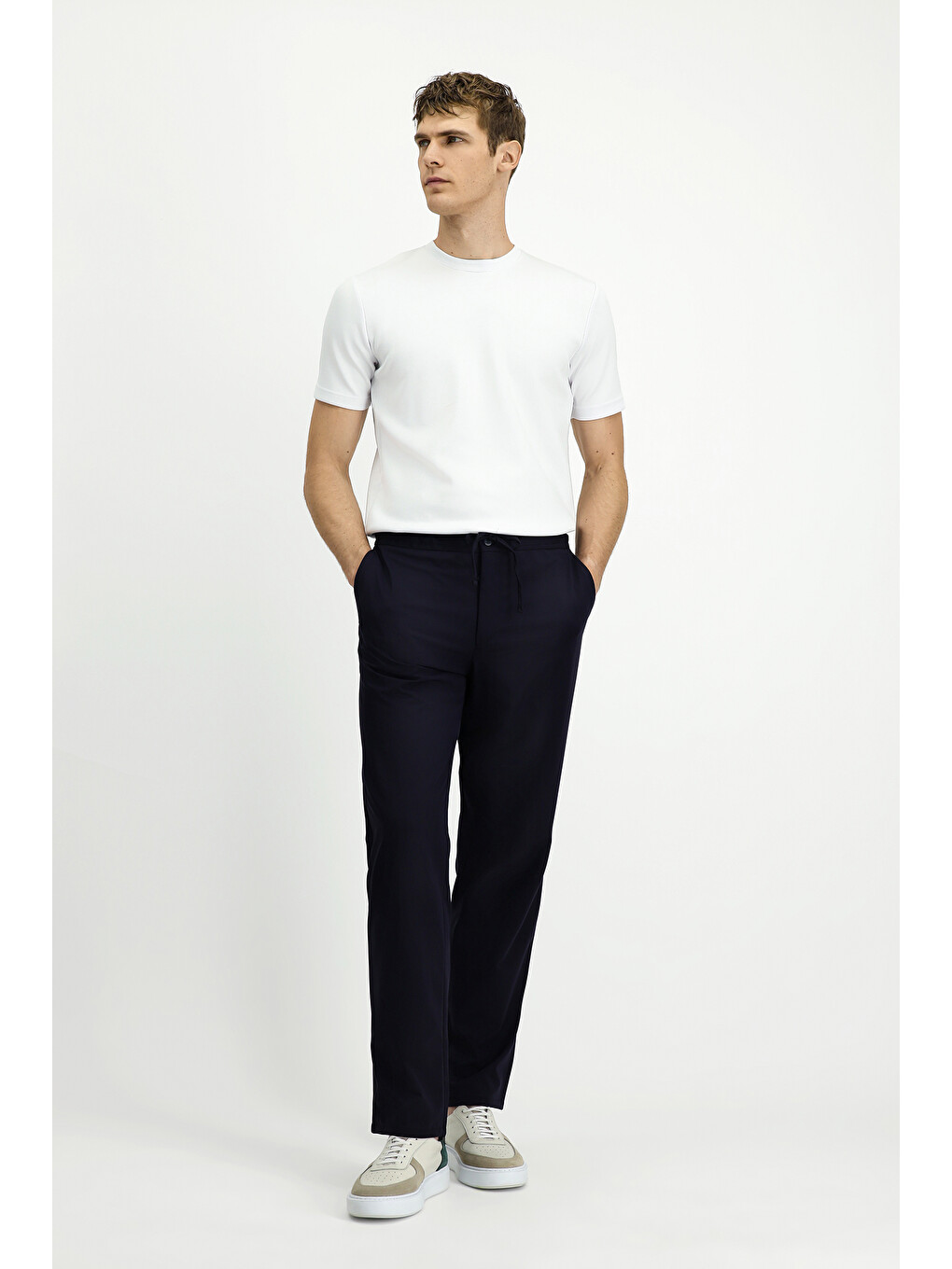 Lacivert Techno-Line Relaxed Fit Rahat Kesim Beli Lastikli İpli Elastanlı Klasik Kumaş Pantolon-1