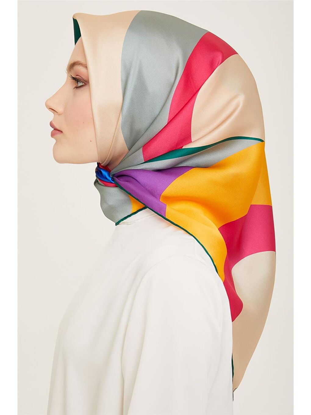 Karışık Geometrik Desenli Twill İpek Eşarp 24Ya9148 31 80-2