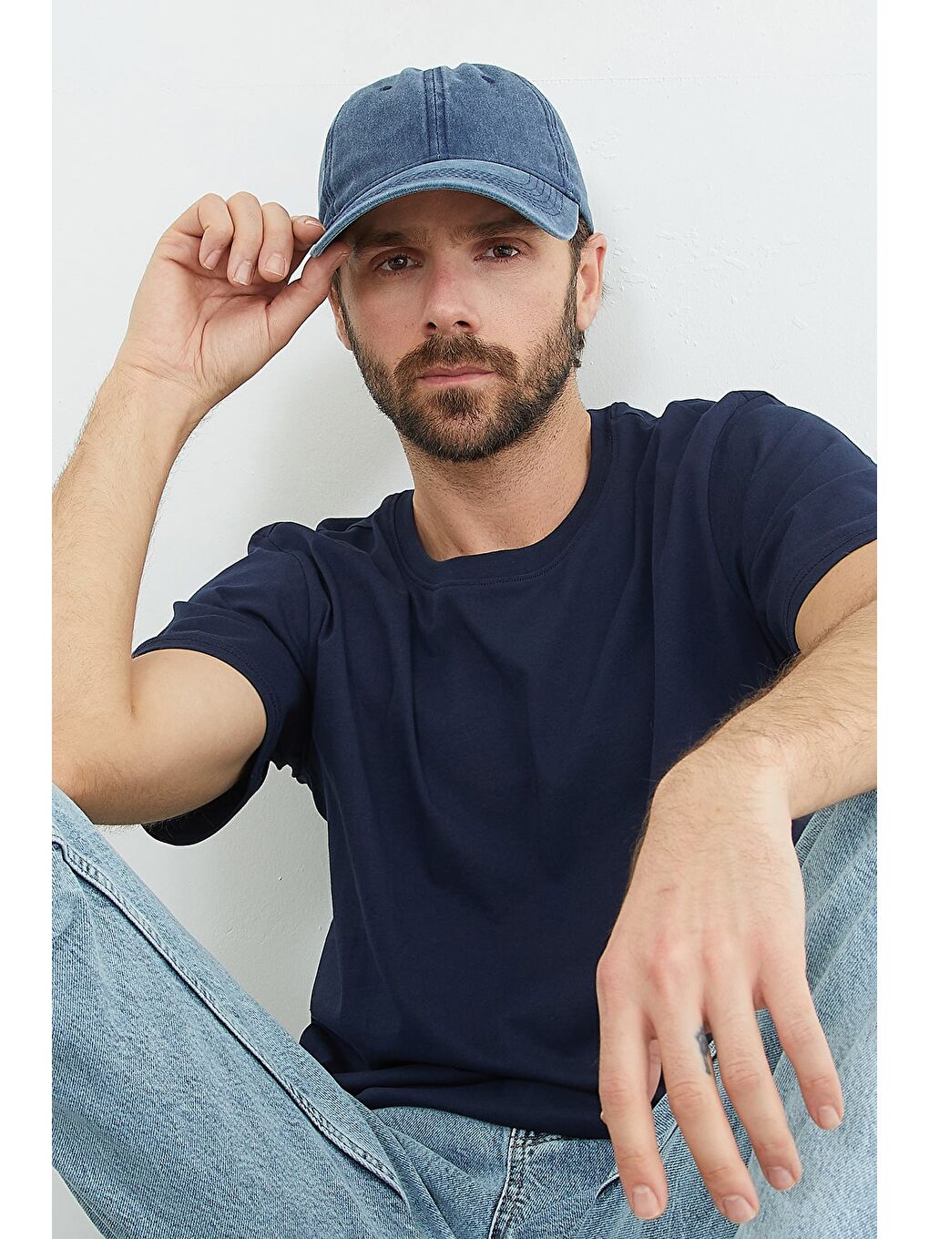 Lacivert Basic Bisiklet Yaka Tişört-1