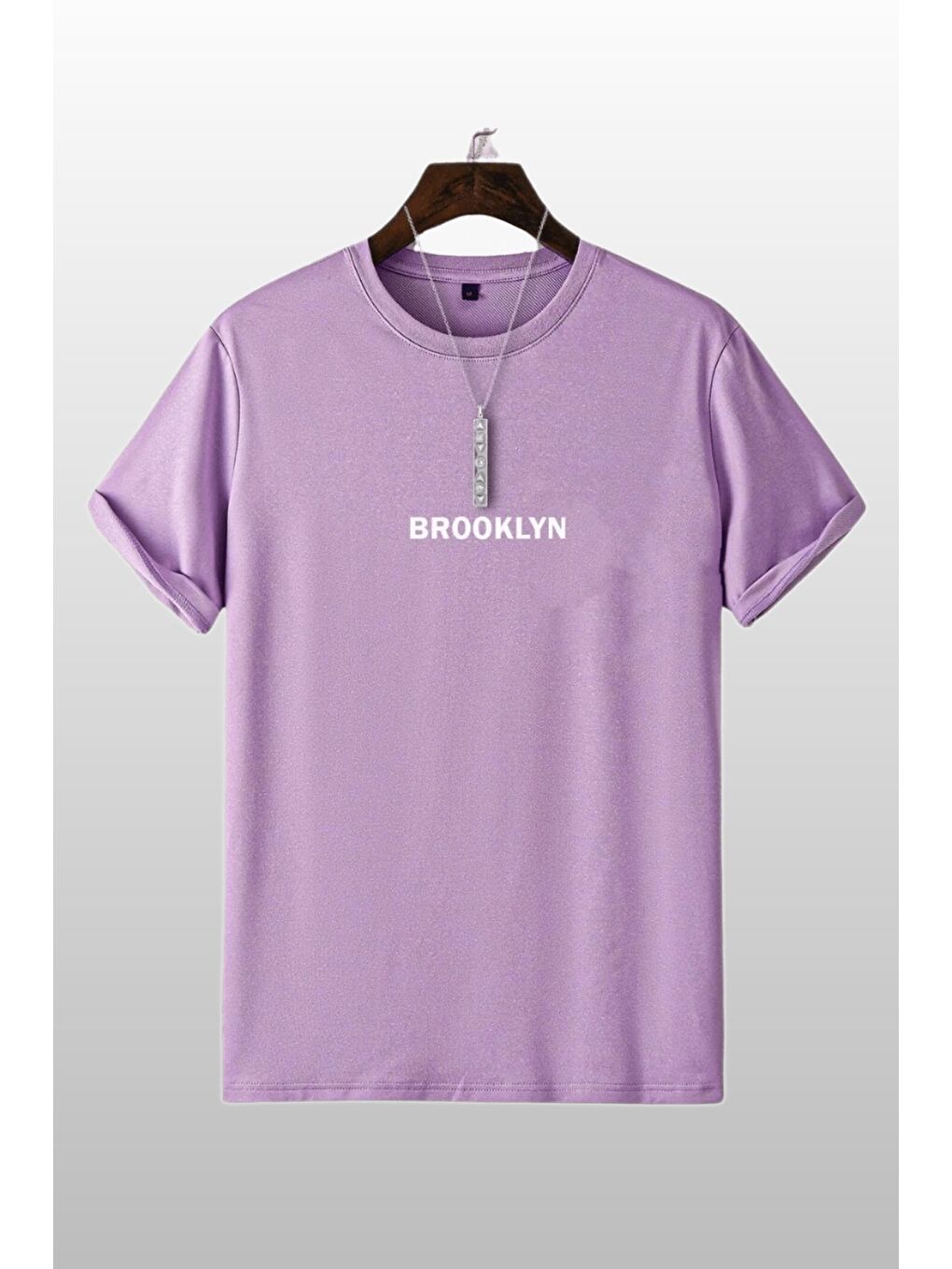 Erkek Brooklyn Baskılı 2 li Paket Turuncu Lila Kısa Kollu Tişört-1