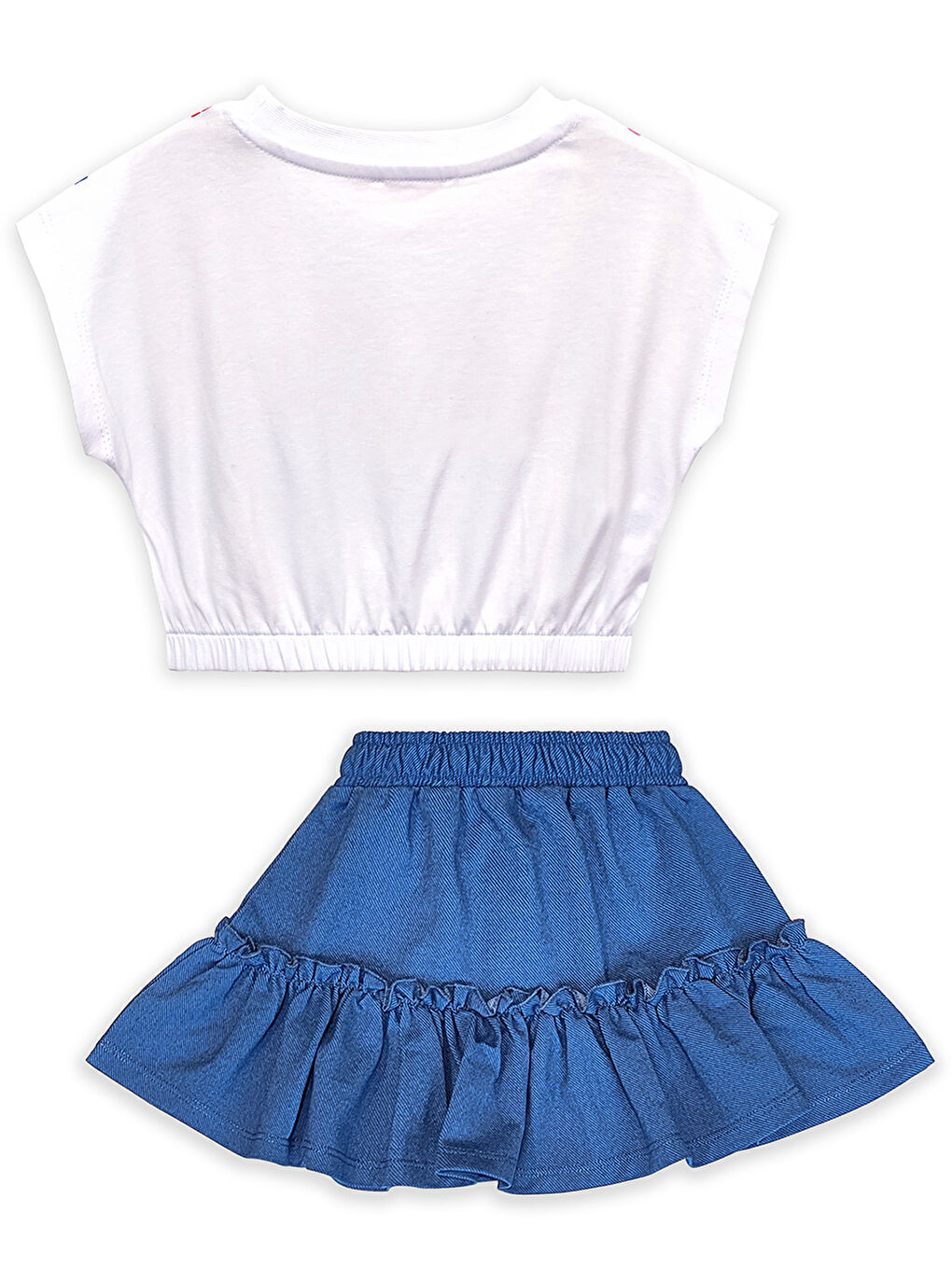 Beyaz Renkli Çiçekler Kız Çocuk T-shirt Etek Takım-1