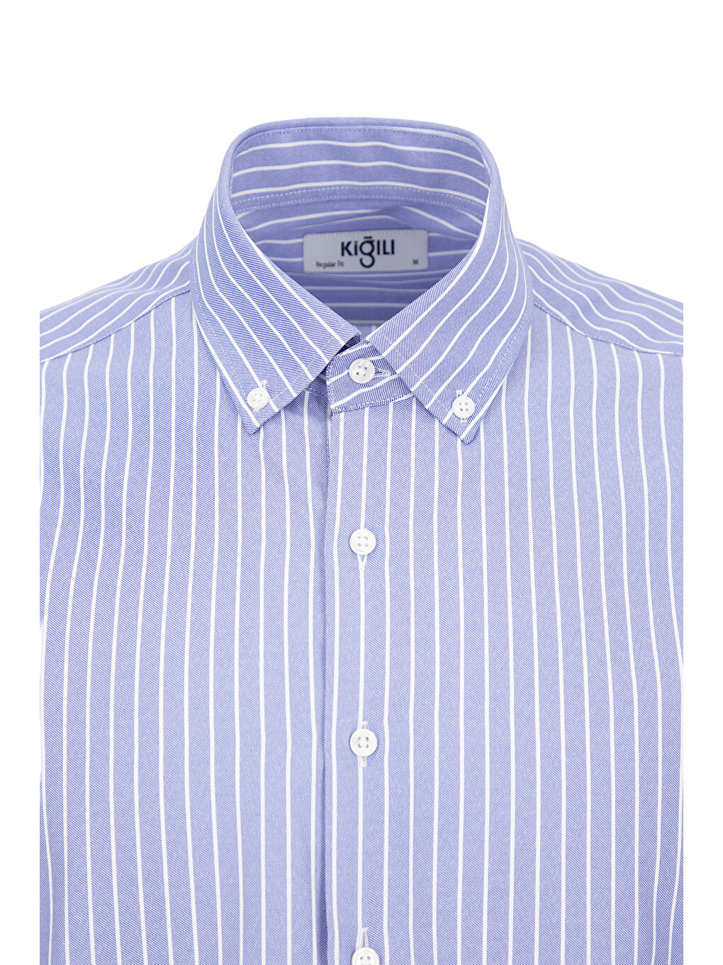 Mavi Uzun Kol Regular Fit Çizgili Düğmeli Yaka Pamuklu Kolay Ütülenebilir Gömlek-2
