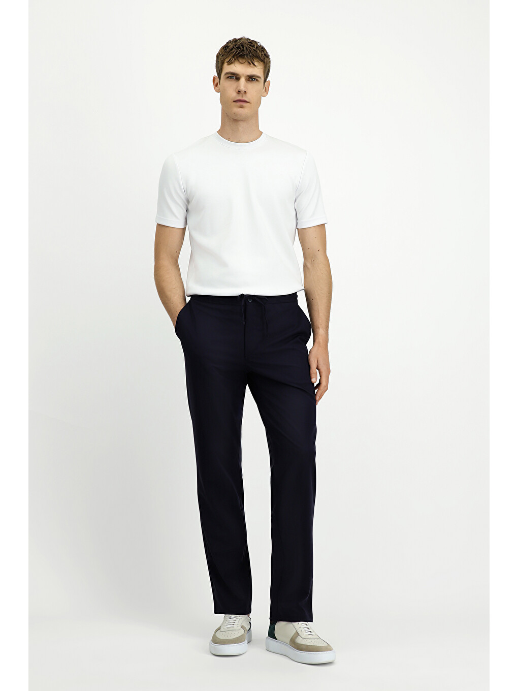 Lacivert Techno-Line Relaxed Fit Rahat Kesim Beli Lastikli İpli Elastanlı Klasik Kumaş Pantolon-2