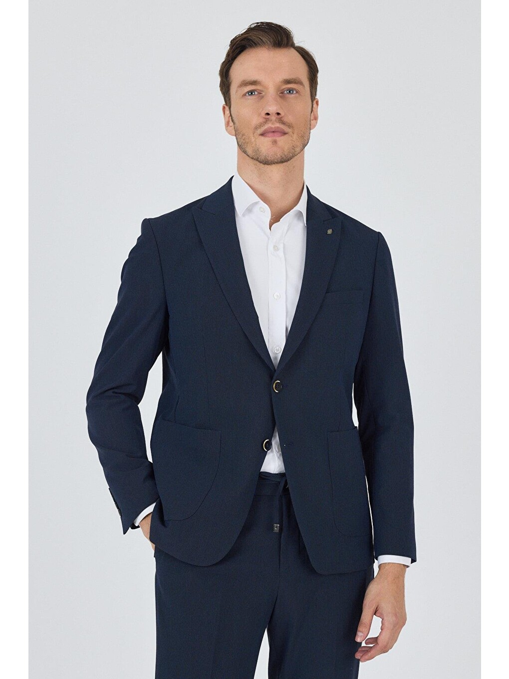 Koyu Lacivert Kılıç Yaka Esnek 6 Drop Slim Fit Classic Takım Elbise 1001250100-3