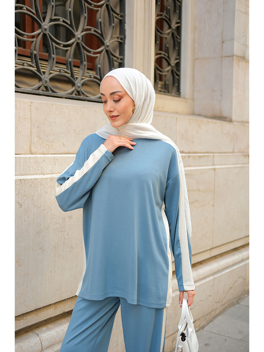 Kadın Yan Şerit Detay İkili Takım Açık Mavi-2