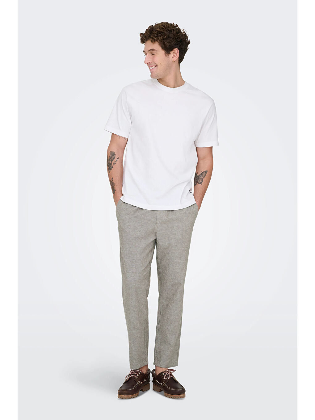 Bej Onslinus Keten ve Pamuk Karışımlı Tapered Fit Daralan Paça Pantolon 22024966-1