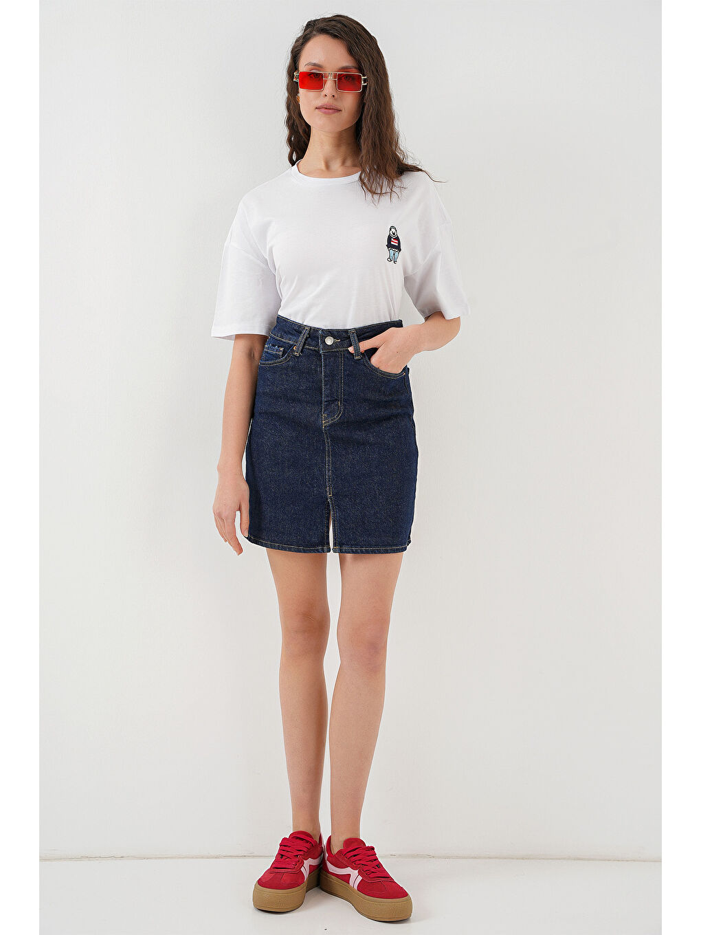 Kadın Mini Jean Etek 8037   Lacivert-1