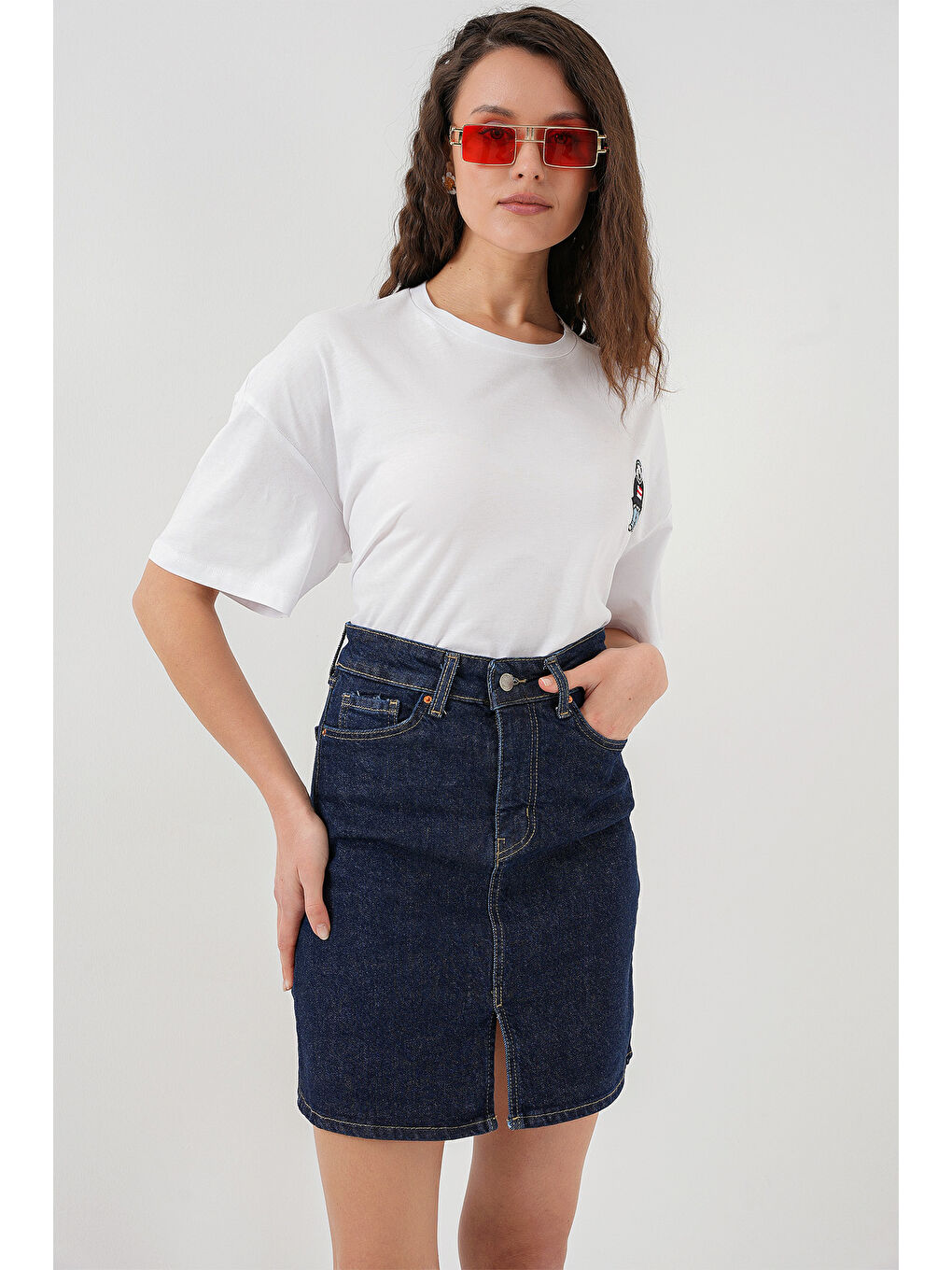 Kadın Mini Jean Etek 8037   Lacivert-3