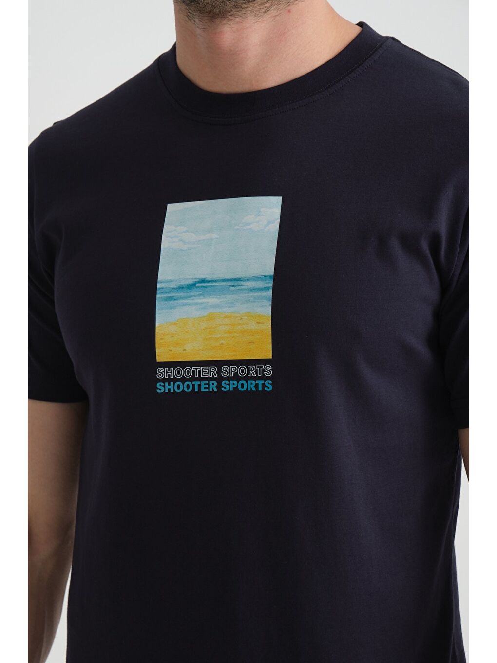 Lacivert Erkek T-Shirt %100 Pamuk Minimalist Tasarım Regular Kalıp Baskılı-1