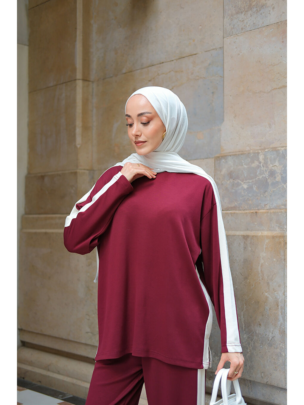 Kadın Yan Şerit Detay İkili Takım Bordo-2