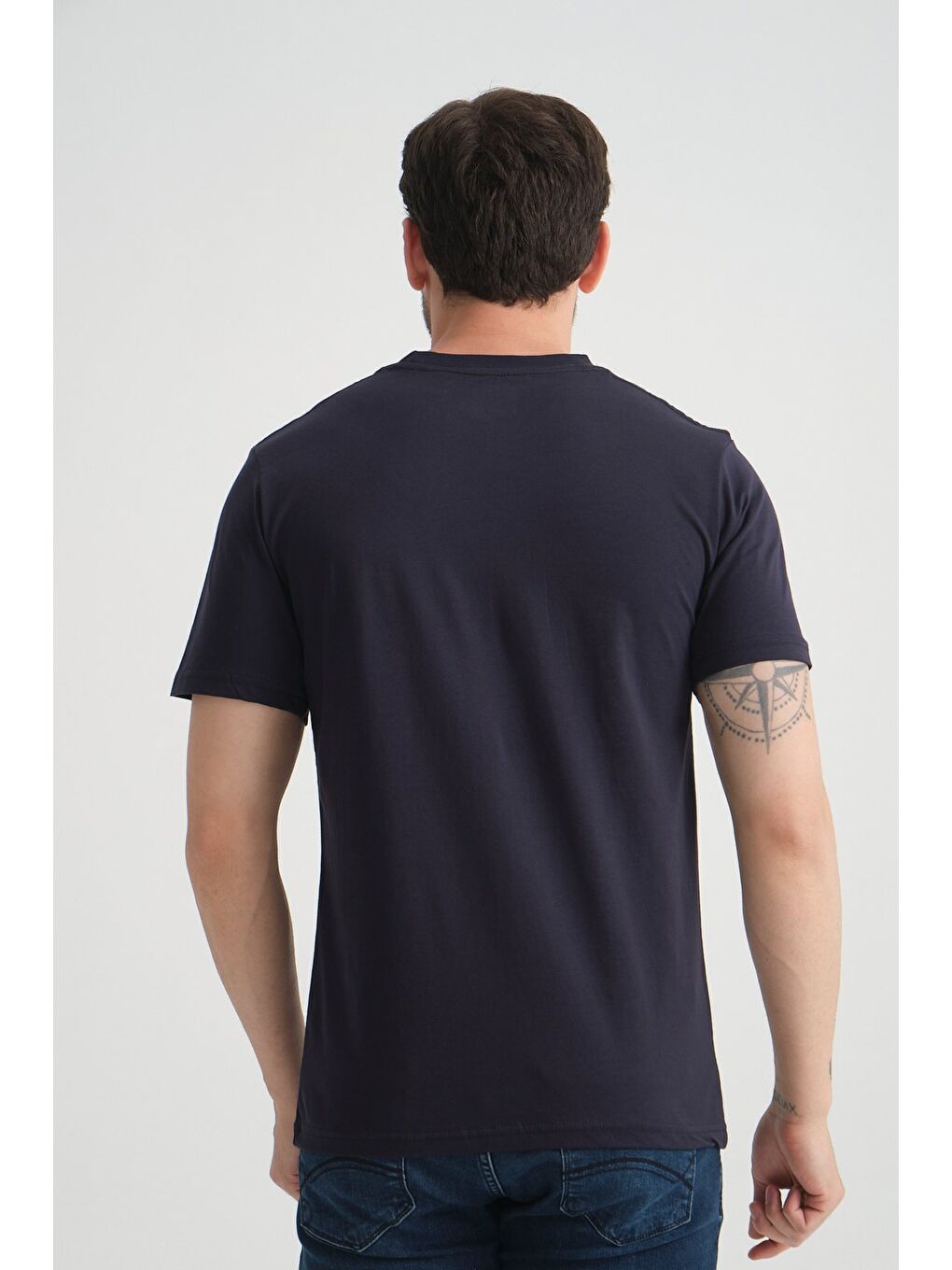 Lacivert Erkek T-Shirt %100 Pamuk Minimalist Tasarım Regular Kalıp Baskılı-2