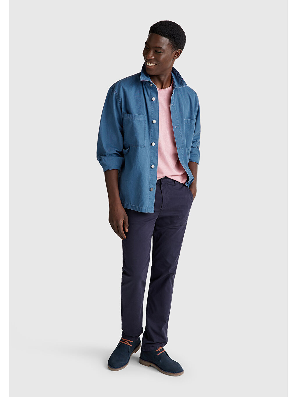 Erkek Pembe Bisiklet Yaka Slub T-shirt-4