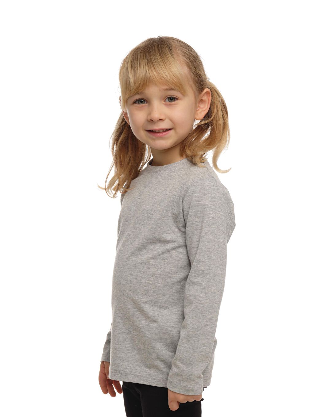 Gri 2 Unısex Sıfır Yaka Uzun Kollu Tişört-1