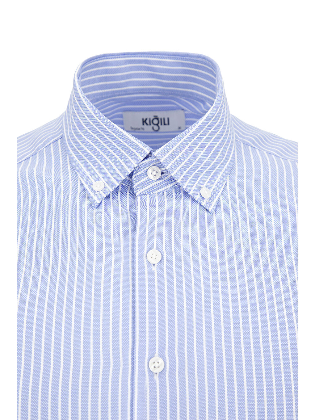 Mavi Uzun Kol Regular Fit Çizgili Düğmeli Yaka Pamuklu Kolay Ütülenebilir Gömlek-2
