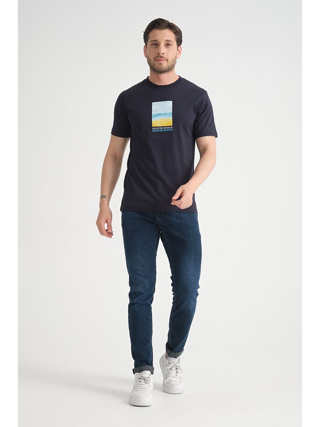 Lacivert Erkek T-Shirt %100 Pamuk Minimalist Tasarım Regular Kalıp Baskılı-3