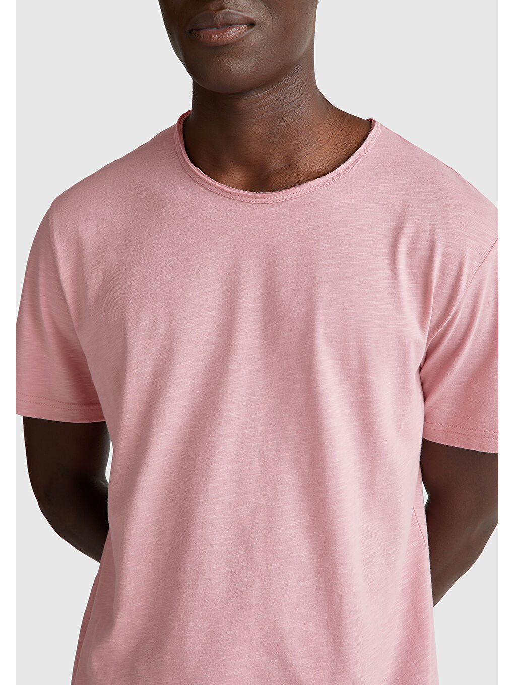 Erkek Pembe Bisiklet Yaka Slub T-shirt-5