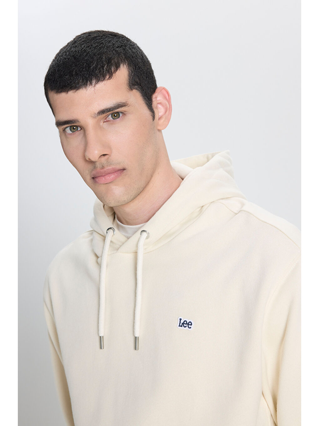 Regular Fit Normal Kesim %100 Pamuk Kapüşonlu Şardonlu Kırık Beyaz Sweatshirt-3