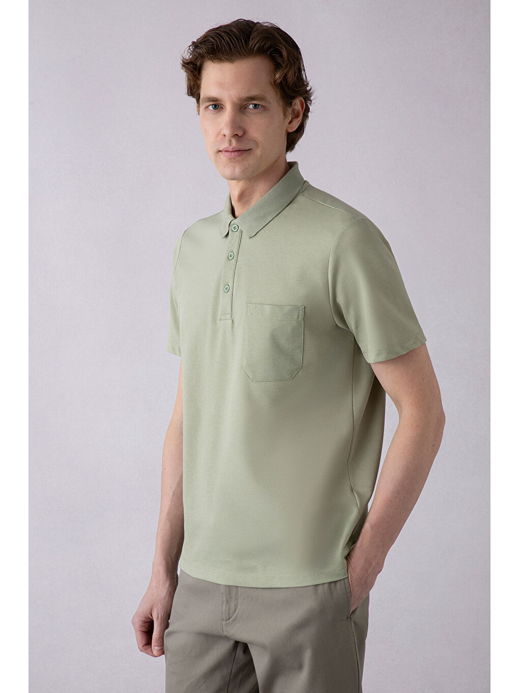 Yeşil Regular Fit Pamuklu Nakışlı Cepli Polo Yaka Tişört-1