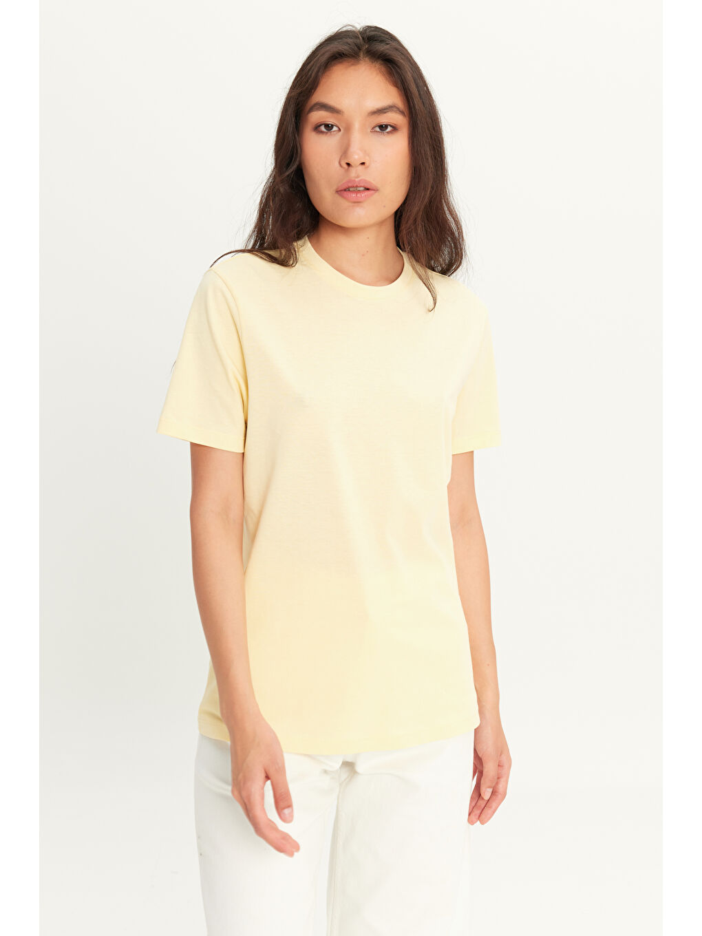 Erkek Sarı Slim Fit Dar Kesim %100 Pamuk Bisiklet Yaka Kısa Kollu Tişört-5