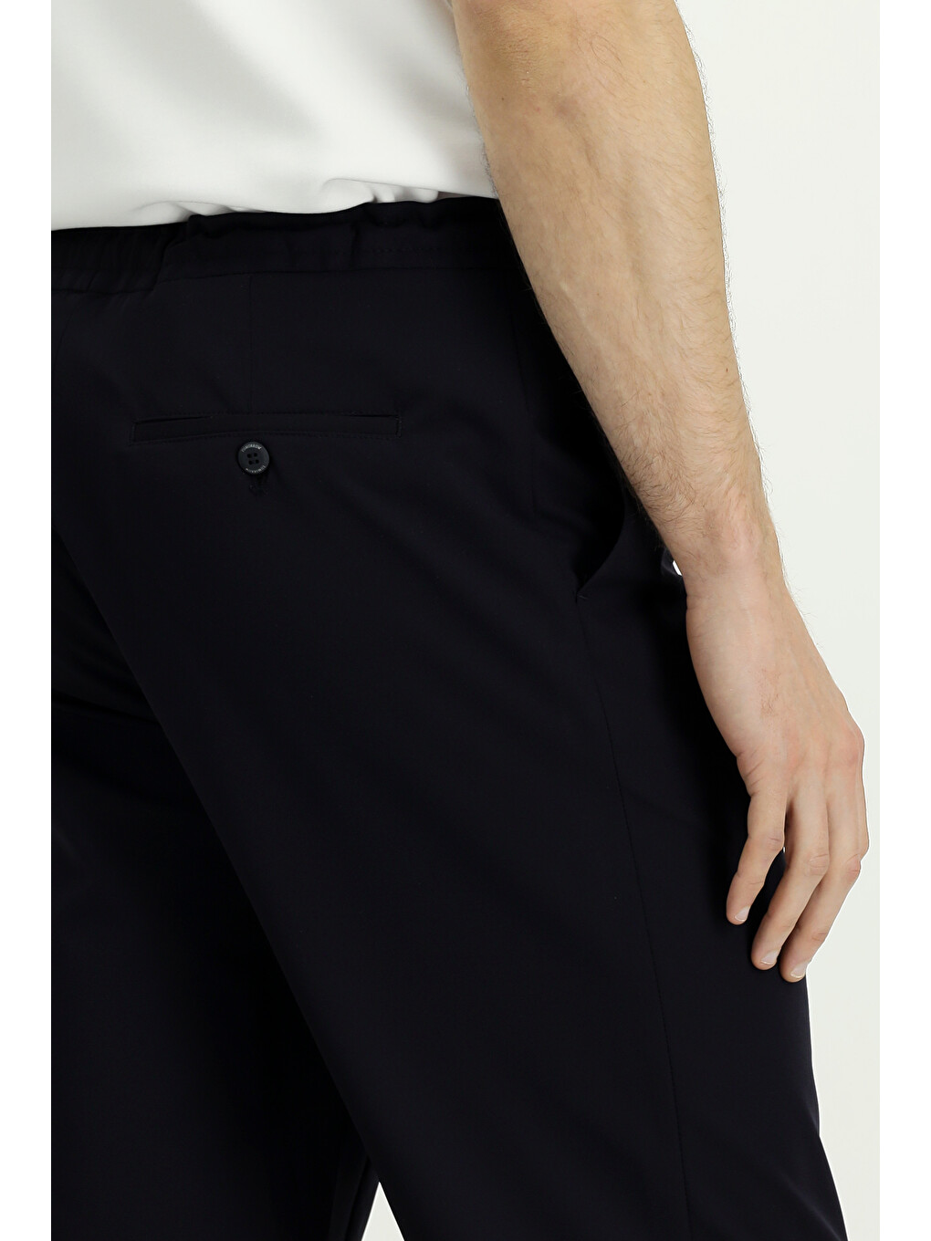 Lacivert Techno-Line Relaxed Fit Rahat Kesim Beli Lastikli İpli Elastanlı Klasik Kumaş Pantolon-5