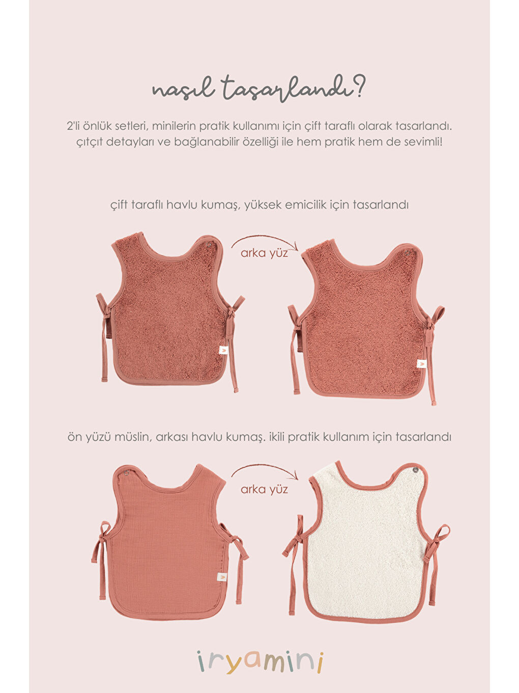 Colors of Joy 2'li Organik Pamuk Müslin Bebek Önlük Seti Kiremit-2