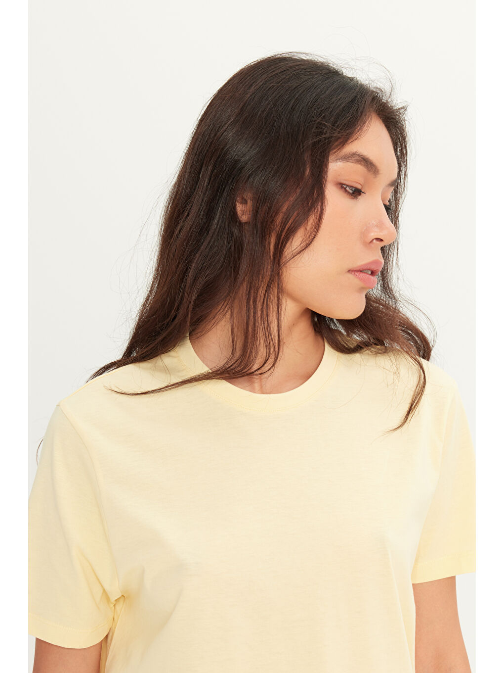 Erkek Sarı Slim Fit Dar Kesim %100 Pamuk Bisiklet Yaka Kısa Kollu Tişört-7