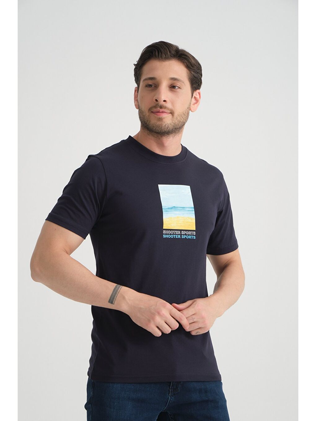 Lacivert Erkek T-Shirt %100 Pamuk Minimalist Tasarım Regular Kalıp Baskılı-5