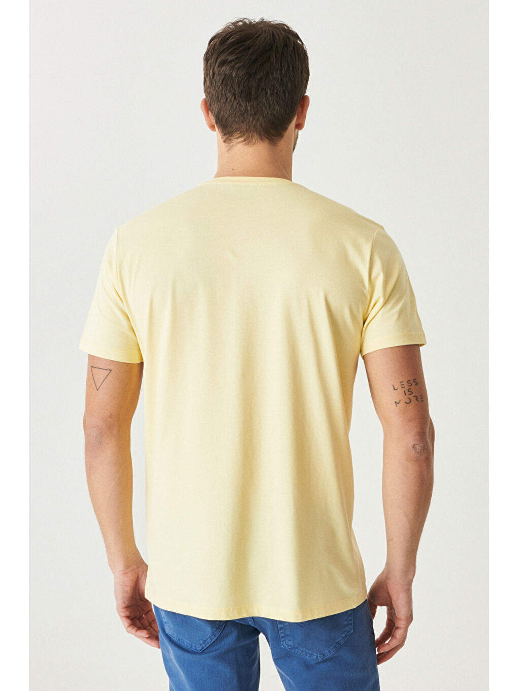 Erkek Sarı Slim Fit Dar Kesim %100 Pamuk Bisiklet Yaka Kısa Kollu Tişört-8